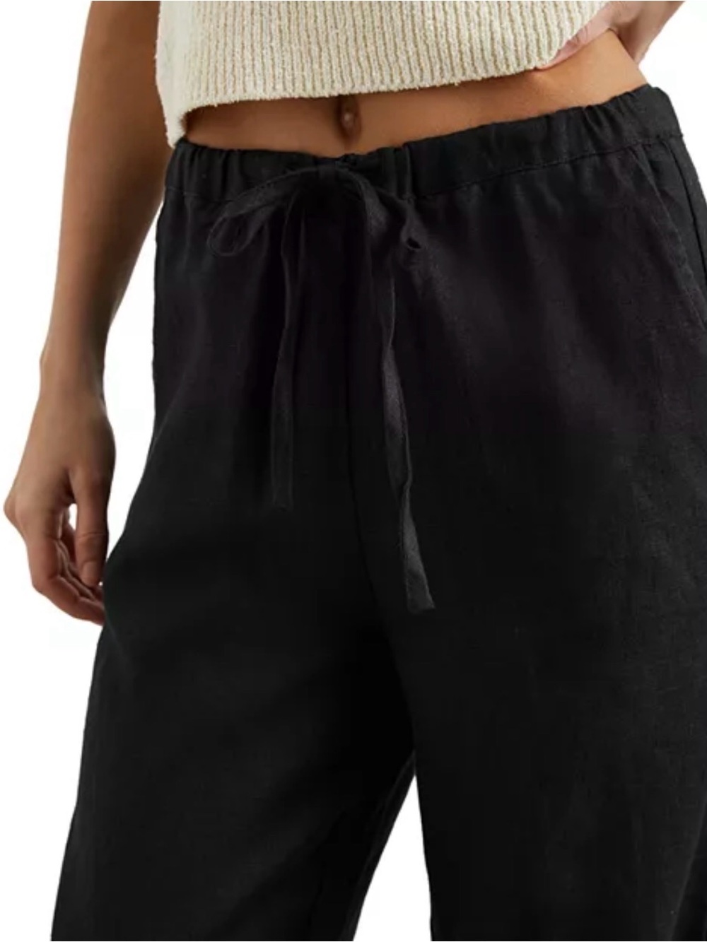 Anthropologie, Black Wide-Leg Linen Drawstring Pants, Black, L - Picture 4 of 7